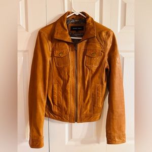 Black Rivet Women’s Cognac Tailored Leather Jacket with Pockets